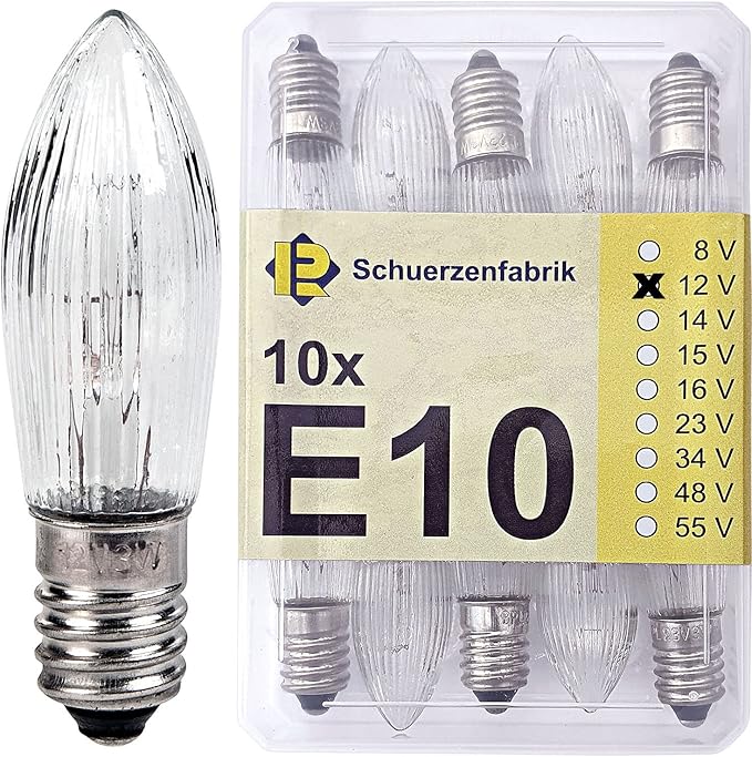 Schuerzenfabrik 10x Ampoules de rechange E10 12V 3W pour guirlande ...